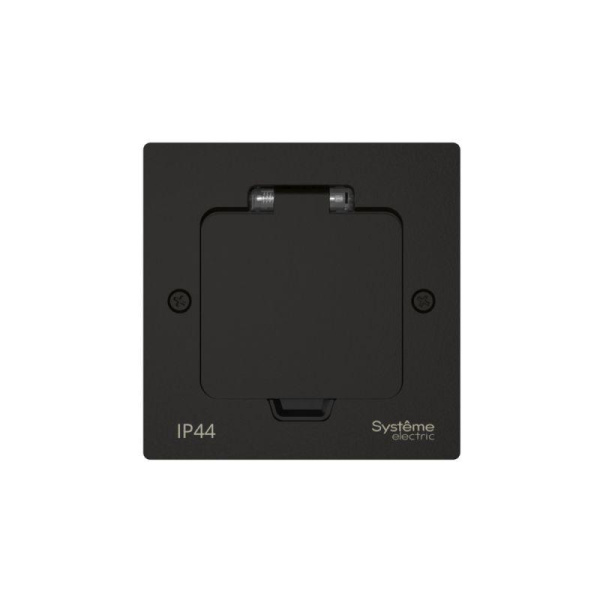 Лючок MultiDesk MDK20 на 2мод. IP44 с монтажной коробкой для стены фальшпола стола черн. матов. SE MDK20102MBA
