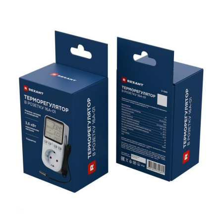 Терморегулятор в розетку 16А-01 бел. Rexant 51-0800