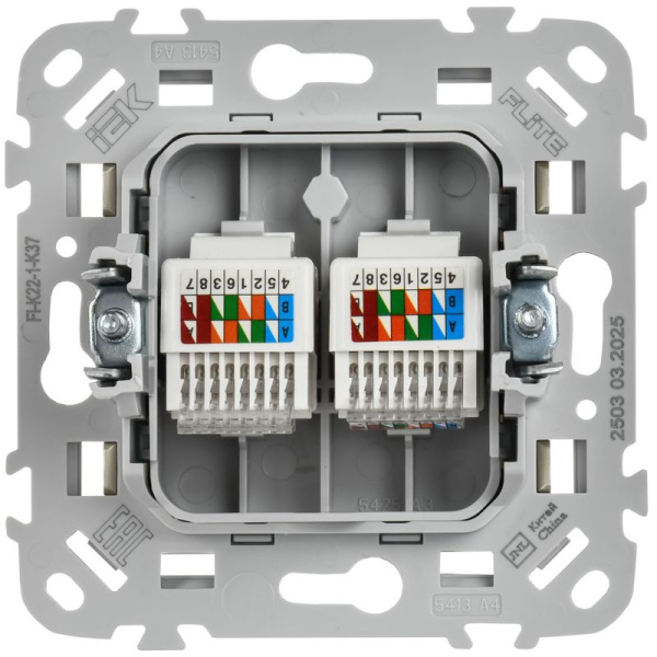 Розетка компьютерная 2-м СП FLITE РК5е-2-0-ФлШ RJ45 кат.5E UTP механизм шампань IEK FI-K22-1-K37