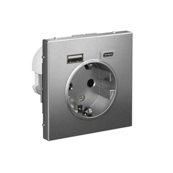 Розетка ArtGallery 16А с 2-мя заряд. устройствами USB A+C 5В/2.4А/3А 2х5В/1.5А механизм сталь SE GAL000932