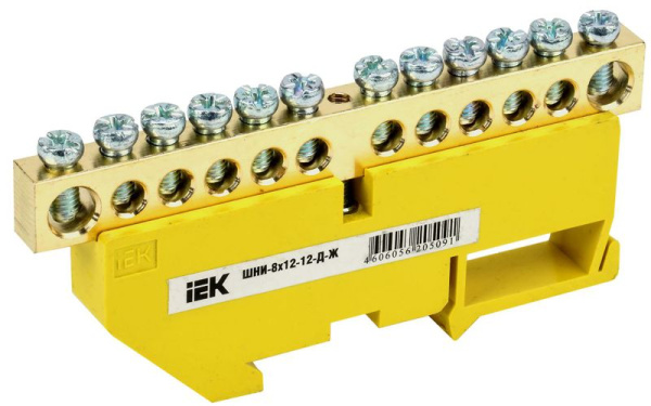 Шина PE "земля" на DIN-изол. ШНИ-8х12-12-Д-Ж (уп.20шт) IEK YNN10-812-12D-K05