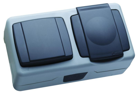 Выключатель 1-кл. + розетка IP44 с крышкой Makel 37064202