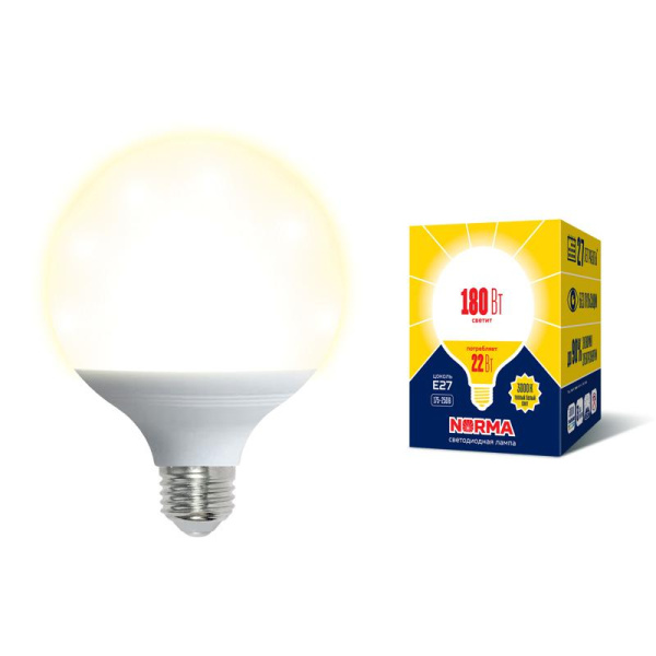 Лампа светодиодная LED-G120-22W/3000K/E27/FR/NR Norma 22Вт матовая 3000К тепл. бел. E27 (упак. картон) Volpe UL-00004875