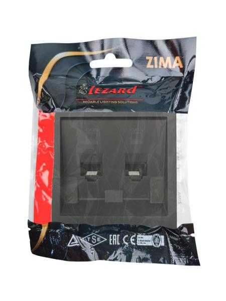 Розетка компьютерная 2-м СП ZIMA IP20 RJ45 с модулем кат.6 механизм черн. бархат LEZARD 704-4288-142
