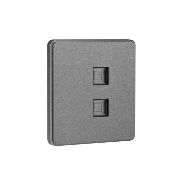 Розетка компьютерная 2-м СП ROUND RJ45 + RJ45 кат.6 IP20 титан Kranz KR-78-0725-2