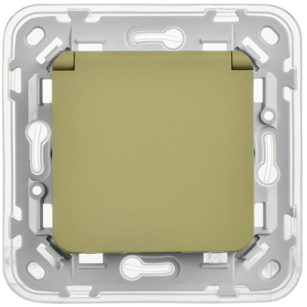 Розетка СП FLITE РСшкр11-1-44-ФлО 16А IP44 с заземл. с защ. шторками и крышкой безвинтовое крепление механизм олив. IEK FI-R16-16-1-44-K26