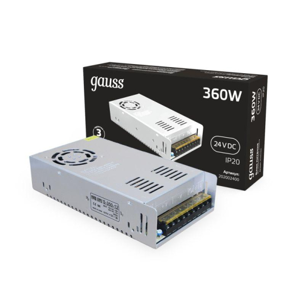 Блок питания для светодиод. ленты Black 360Вт 24В IP20 (драйвер) GAUSS 202002400