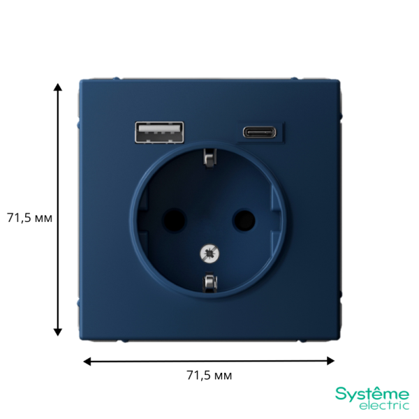Розетка ArtGallery 16А с 2-мя заряд. устройствами USB A+C 5В/2.4А/3А 2х5В/1.5А механизм аквамарин SE GAL001132