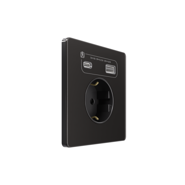 Розетка 1-м СП Systeme Infinity 16А IP20 250В с заземл. и заряд. устр. USB А+С 20Вт защ. шторки полярная ночь SE FSE001032