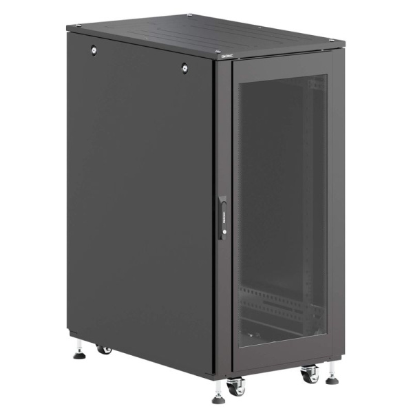 Шкаф напольный разобранный 19дюйм IT-CQE-N 24U 600х800мм крыша с вырубкой дверь стекло и сплошная металл одинарные боковые панели черн. RAL9005 DKC R5ITN24608FG1M1SB