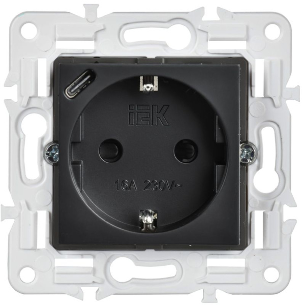 Розетка SKANDY 18Вт 16А с заземл. защ. шторки с USB C SK-R17Bl черн. IEK SK-R14-16-U14-018-K02
