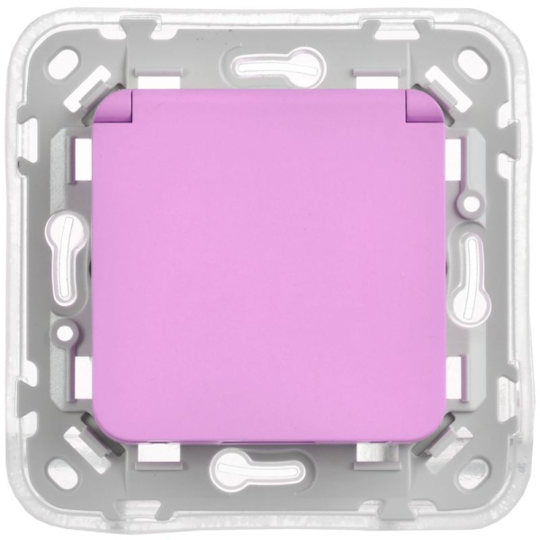 Розетка СП FLITE РСшкр11-1-44-ФлПр 16А IP44 с заземл. с защ. шторками и крышкой безвинтовое крепление механизм пурпур. IEK FI-R16-16-1-44-K99