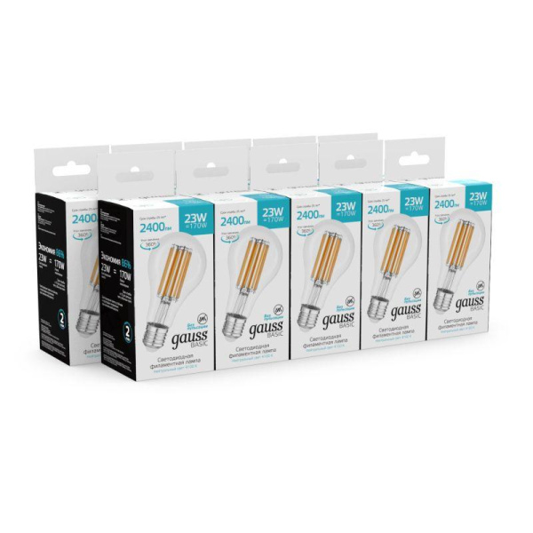 Лампа светодиодная филаментная Basic Filament А70 23Вт 4100К Е27 2400лм GAUSS 40712232