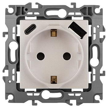 Розетка Эра12 12-4108-15 16А 250В 2P+E с USB type-A+C 5В-3А защ. шторки перламутр Эра Б0067767