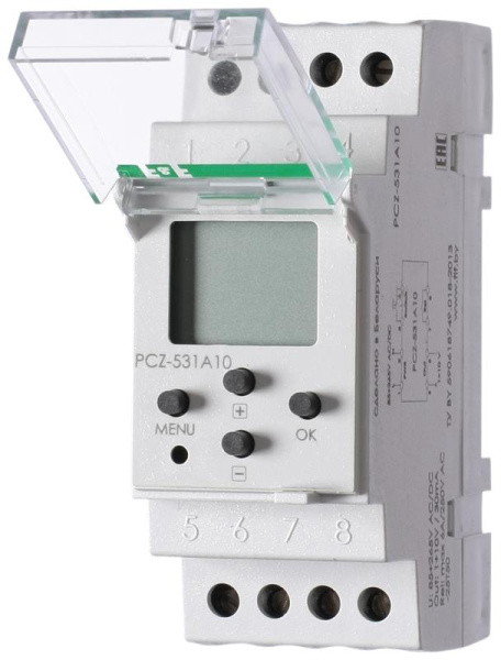 Реле времени PCZ-531A10 6А 85-265В AC/DC 1NO IP20 1-10В/30мА 2мод. 1 канал аналог. выход; программирован. изменения уровня яркости; недел. цикл; установка на DIN-рейку F&F EA02.002.015