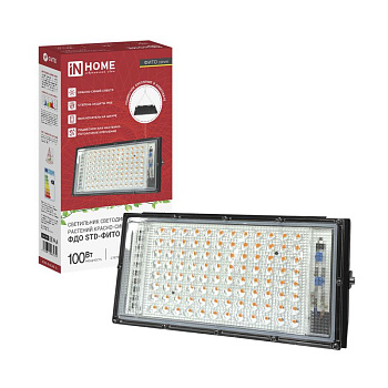 Прожектор светодиодный ФДО STD-ФИТО 100Вт IP65 красн./син. спектр черн. IN HOME 4690612065052