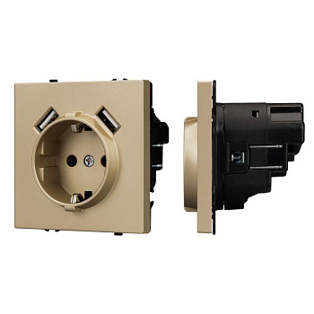 Розетка ARL NOBE SCT-MUAA-SFPL-GD 16А 250В с заземл. со шторками с USB тип А+А софт-тач зол. песок Arlight 054290(1)