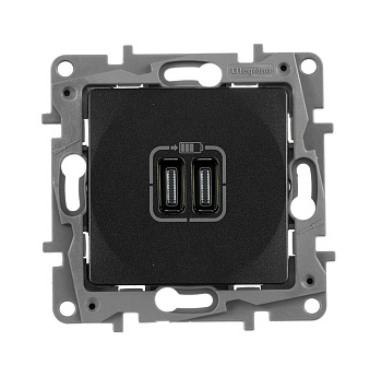 Устройство зарядное Etika с 2-мя USB разъемами C и C 240В/5В 3000мА антрацит IEK 672635