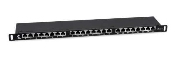Патч-панель 19дюйм 0.5U 24 порта RJ45 кат.5E Dual IDC PLHD-24-Cat.5e-SH-Dual-0.5U полностью экранир. высок. плотности Cabeus 9650c