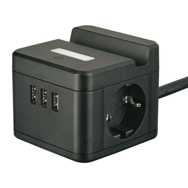 Удлинитель 2х1.5м с заземл. 16А Standard S-GCD2-1.5SBUH BLACK 3 USB держатель для телефона черн. Uniel UL-00011252