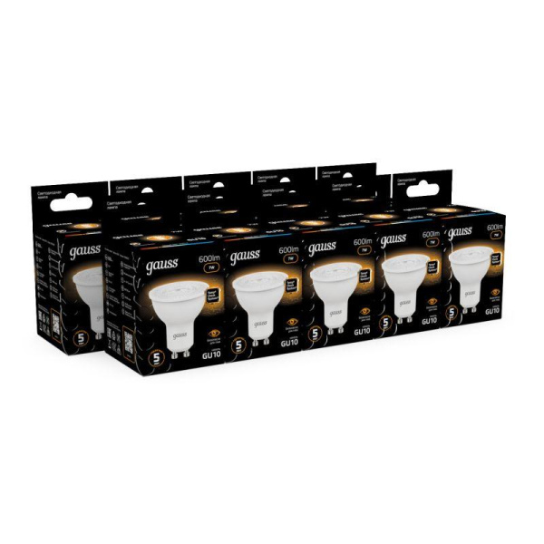 Лампа светодиодная Black 7Вт MR16 софит 3000К тепл. бел. GU10 600лм GAUSS 101506107