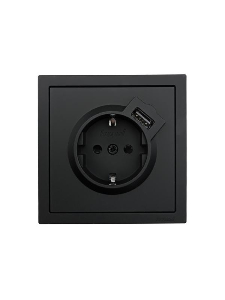 Розетка 1-м СП ZIMA IP20 + USB с заземл. механизм черн. бархат LEZARD 704-4288-181