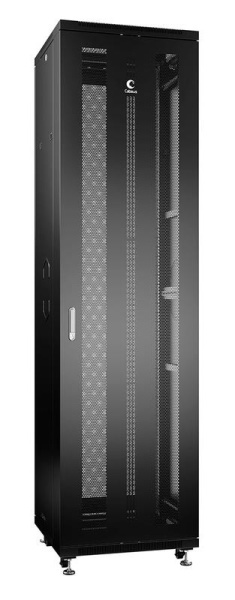 Шкаф монтажный телекоммуникационный напольн. ND-05C-47U60/100-BK 19дюйм 47U 600х1000х2277мм для распределит. и серверн. оборудования; передн. и задн. перфорир. двери ручка с замком RAL 9004 черн. Cabeus 8537c