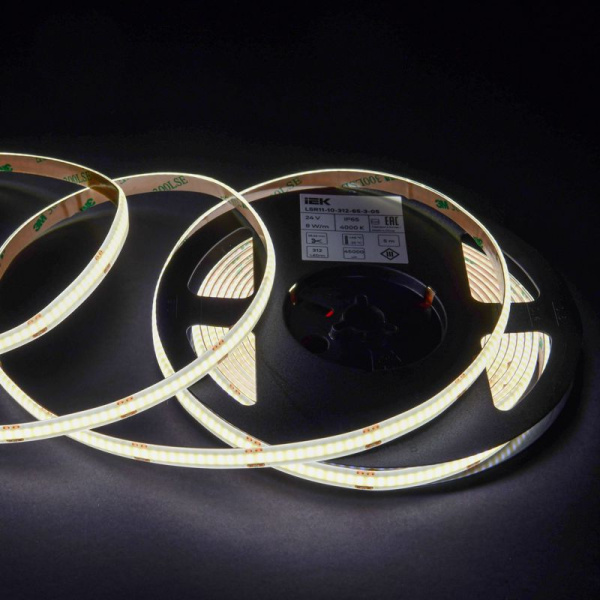 Лента LED COB-312LED 8Вт/м IP65 8мм 24В 4000К (уп.5м) IEK LSR11-10-312-65-3-05