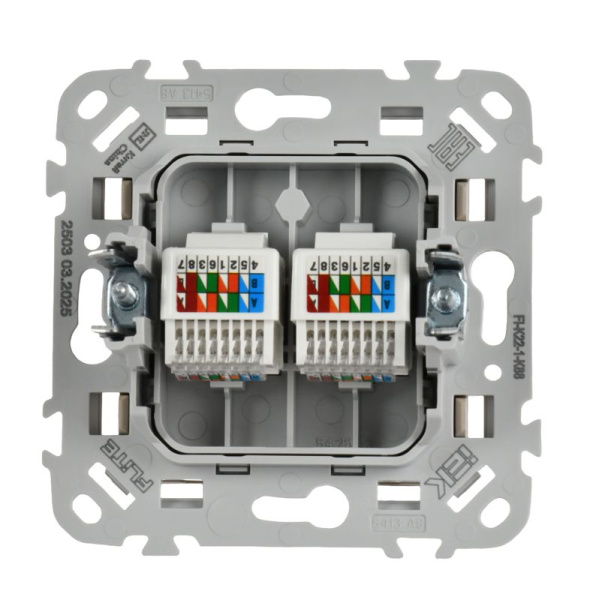 Розетка компьютерная 2-м СП FLITE РК5е-2-0-ФлЛ RJ45 кат.5E UTP механизм льняной IEK FI-K22-1-K88