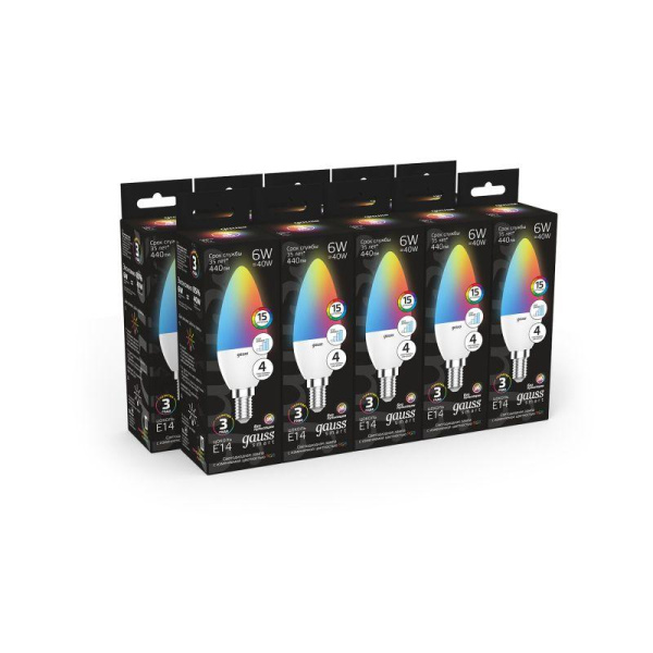 Лампа светодиодная Black 6Вт свеча RGBW E14 диммир. GAUSS 103101406