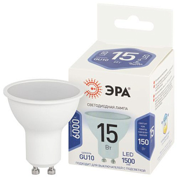 Лампа светодиодная STD LED MR16-15W-860-GU10 15Вт софит 6000К холод. бел. свет GU10 170-265В Эра Б0066823