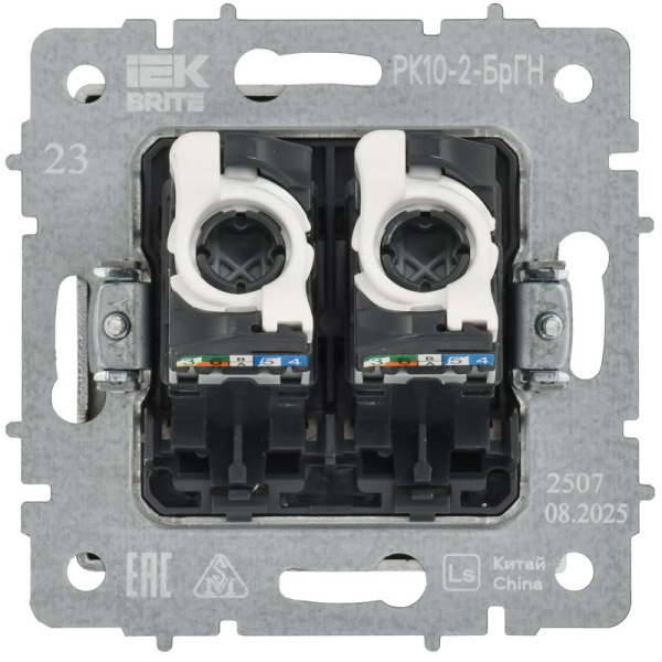 Розетка компьютерная 2-м СП BRITE РК10-2-БрГН RJ45 кат.5E механизм метал. хром/никель IEK BR-K20-1-M-K23