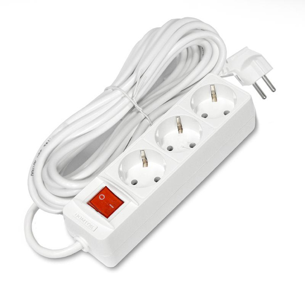 Удлинитель 3х7м с заземл. 16А IP20 3.5кВт ПВС 3х1 с выкл. бел. DOMTOK 2383