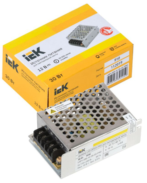 Драйвер LED ИПСН-PRO 5050 30Вт 12В блок-клеммы IP20 IEK LSP1-030-12-20-33-PRO
