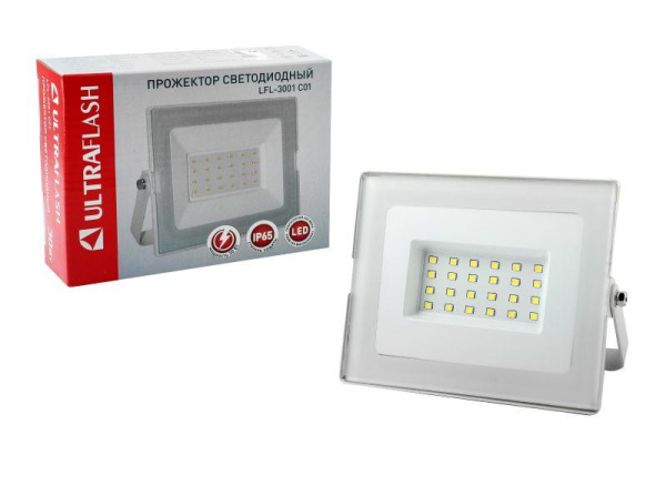 Прожектор LFL-3001 C01 (LED SMD 30Вт 230В 6500К) бел. Ultraflash 14129