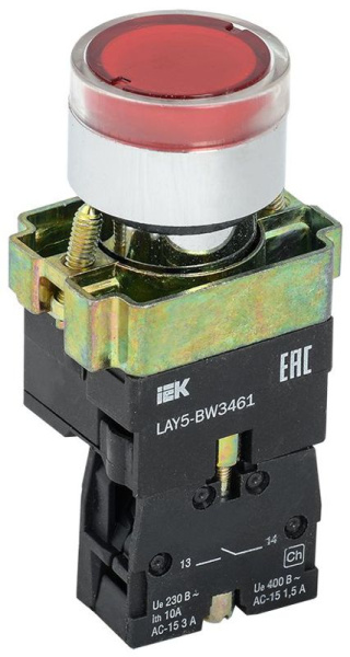 Кнопка LAY5-BW3461 1НО с подсветкой красн. KARAT IEK BBT50-BW-K04