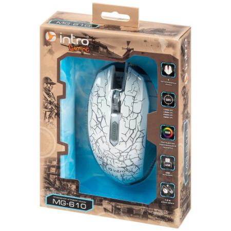 Мышь MG610 игровая проводная 1200-3600dpi бел. Intro Б0056136