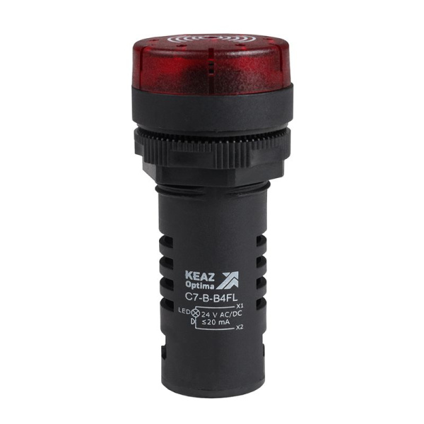 Зуммер с пульсирующим сигналом OptiSignal Compact D22 С7-B-B4FL красн. с подсветкой 24В AC/DC КЭАЗ 362172