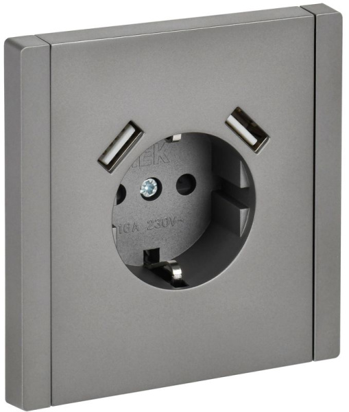 Розетка FORTE&PIANO FP545 16А USB A+A 3.1А с заземл. защ. шторки винт. крепл. сталь IEK FP-R14-16-U21-D31-K46