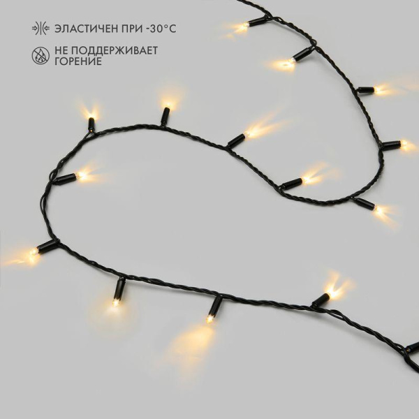 Гирлянда светодиодная "Нить" 10м 100LED тепл. бел. 12Вт 24В IP65 постоян. свечение провод ПВХ черн. Neon-Night 305-146