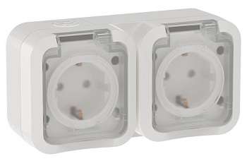 Розетка 2-м ОП TORS TS322 16А IP55 горизонт. с заземл. с крышкой бел. IEK TS-R26-16-55-G-K01