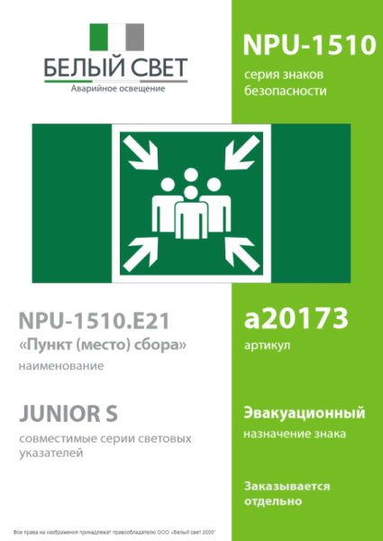 Знак безопасности NPU-1510.E21 "Пункт (место) сбора" Белый свет a20173