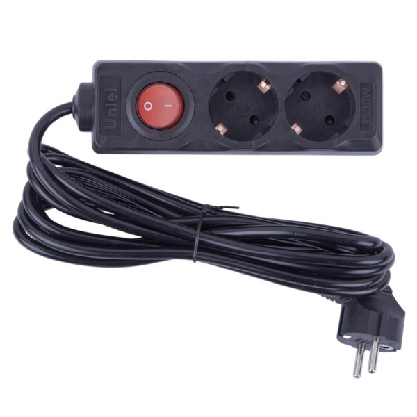 Удлинитель 2х3м с заземл. 16А Ultra S-GCU2-3B BLACK черн. Uniel UL-00010011