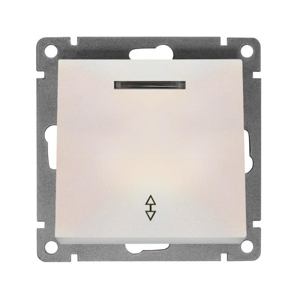 Переключатель проходной 1-кл. СП Афина 10А IP20 с подсветкой механизм жемчуж. Universal A0125-OBr