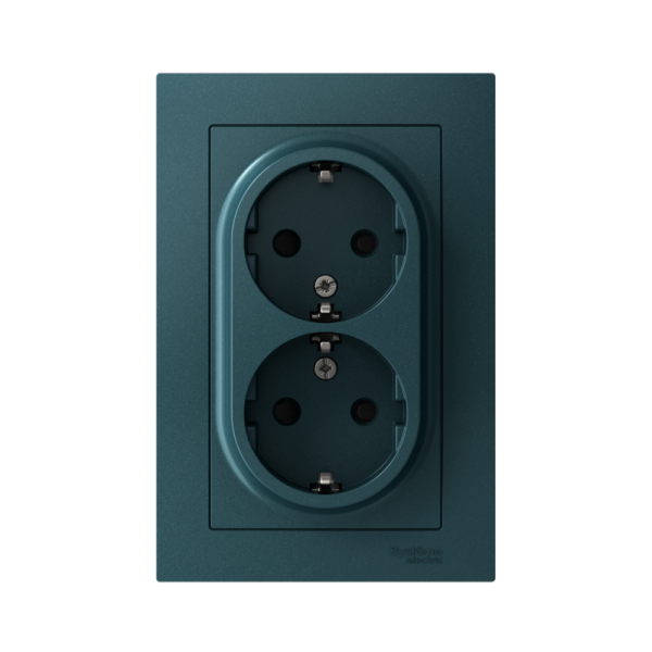 Розетка 2-м СП AtlasDesign 16А IP20 с заземл. защ. шторки в сборе изумруд SE ATN000826