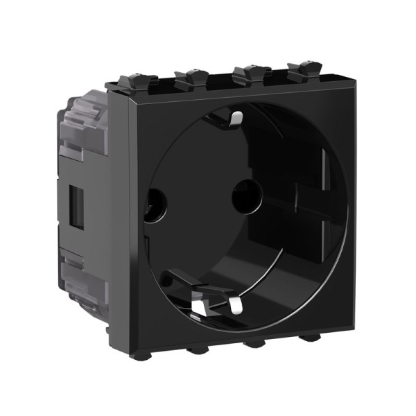 Розетка 1-м 2мод. Avanti "Черный квадрат" 16А IP20 2P+E защ. шторки черн. DKC 4402002