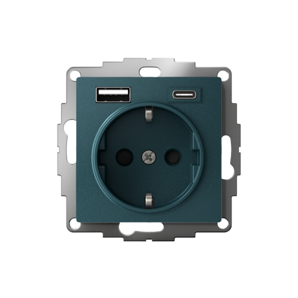 Розетка AtlasDesign 16А с 2-мя заряд. устройствами USB тип A+C 5В/2.4А 2х5В/1.2А механизм изумруд SE ATN000832