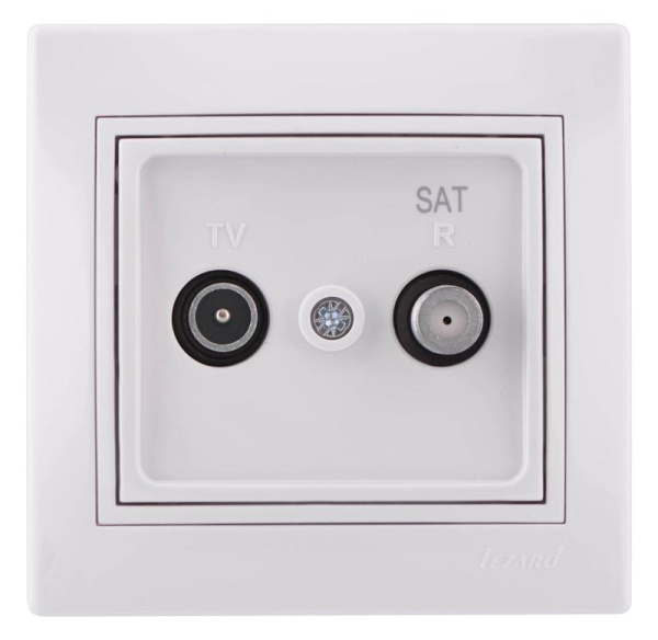 Розетка телевизионная проходная TV/SAT Mira с бел. вставкой бел. LEZARD 701-0202-160