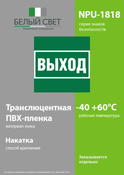 Знак безопасности NPU-1818.E22 "Выход" Белый свет a21369