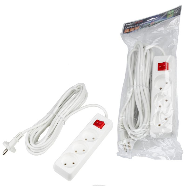 Удлинитель 3х7м без заземл. 10А Ultra S-CU3-7B WHITE бел. Uniel UL-00009997